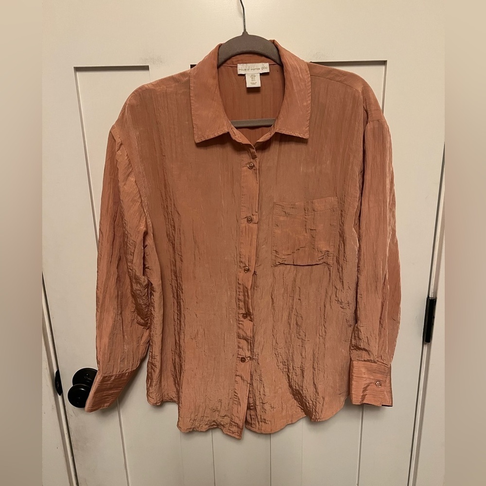 House of Harlow 1960 long sleeve button-down shirt shimmery crinkled fabric S